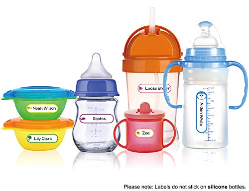 Baby Bottle Labels for Daycare, Self-Laminating, Waterproof Write-On Name Labels, Assorted Sizes & Colors, Pack of 64