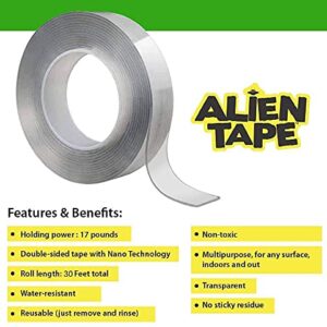 Alientape Nano Double Sided Tape, Multipurpose Removable Adhesive Transparent Grip Mounting Tape Washable Strong Sticky Heavy Duty for Carpet Photo Frame Poster Décor As Seen On TV (1 Roll)