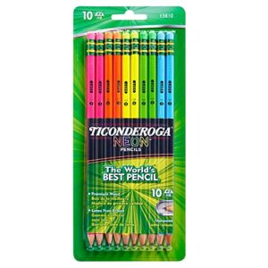 ticonderoga wood-cased pencils, #2 hb soft, pre-sharpened, neon, 10 count (x13810)