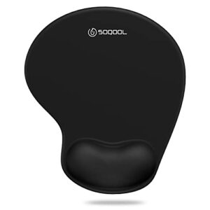 soqool mouse pad, ergonomic mouse pad with comfortable gel wrist rest support and lycra cloth, non-slip pu base for easy typing pain relief, durable and washable, classic black