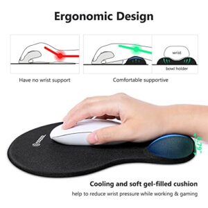 Soqool Mouse Pad, Ergonomic Mouse Pad with Comfortable Gel Wrist Rest Support and Lycra Cloth, Non-Slip PU Base for Easy Typing Pain Relief, Durable and Washable, Classic Black