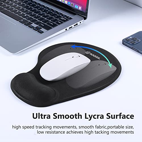 Soqool Mouse Pad, Ergonomic Mouse Pad with Comfortable Gel Wrist Rest Support and Lycra Cloth, Non-Slip PU Base for Easy Typing Pain Relief, Durable and Washable, Classic Black