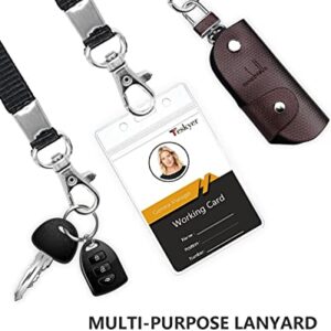 Teskyer Clear ID Badge Holder with Lanyard, Waterproof Extra Thick Plastic ID Card Holder with Resealable Zip, 2.5" x 3.5" Inner Size, Vertical Style, Set of 3, Black