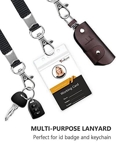 Teskyer Clear ID Badge Holder with Lanyard, Waterproof Extra Thick Plastic ID Card Holder with Resealable Zip, 2.5" x 3.5" Inner Size, Vertical Style, Set of 3, Black