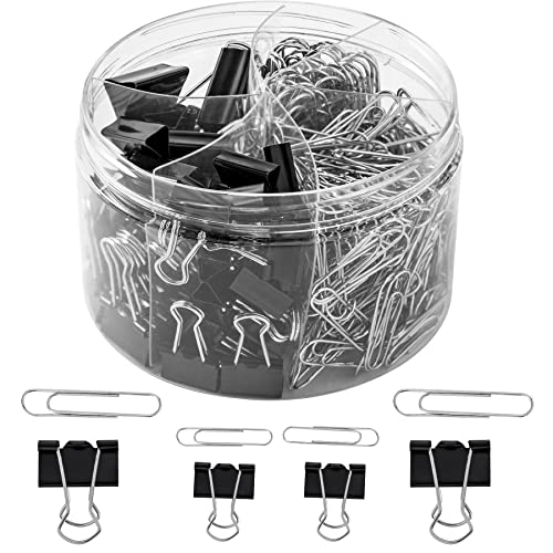 340PCS Paper Clips Binder Clips Paperclips Small Binder Clips Paper Clips Assorted Sizes (Black)