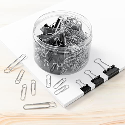 340PCS Paper Clips Binder Clips Paperclips Small Binder Clips Paper Clips Assorted Sizes (Black)