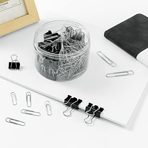 340PCS Paper Clips Binder Clips Paperclips Small Binder Clips Paper Clips Assorted Sizes (Black)