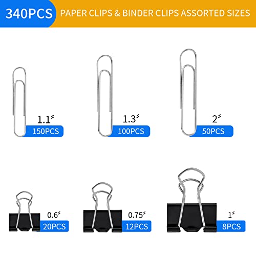 340PCS Paper Clips Binder Clips Paperclips Small Binder Clips Paper Clips Assorted Sizes (Black)
