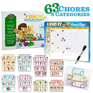 Kids Behavior Reward Chart - 63 Chores as Potty Train, & More. “Thick Magnetic” Responsibility Chart Board/Tasks-for Multiple Kids