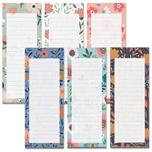 grocery list magnet pad for fridge, 6-pack magnetic note pads lists, 60 sheets per pad, 6 cute floral designs, full magnet back to-do-list notepads