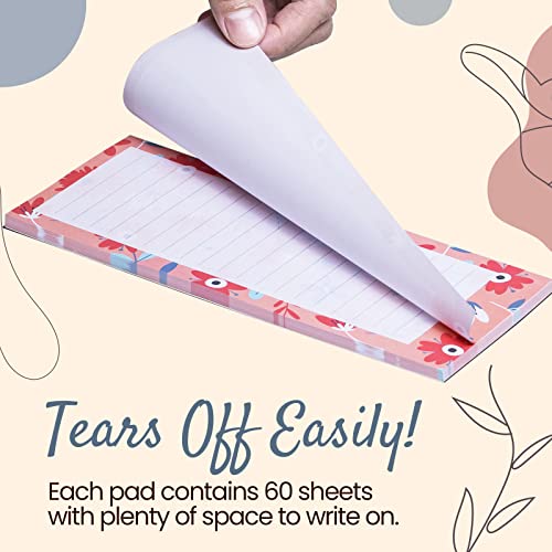 Grocery List Magnet Pad for Fridge, 6-Pack Magnetic Note Pads Lists, 60 Sheets Per Pad, 6 Cute Floral Designs, Full Magnet Back To-Do-List Notepads