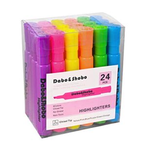 dabo & shobo highlighters set of 24,colored markers and beautiful combination set liquid ink fast drying and not easy to fade are suitable for classroom, office and shop short style
