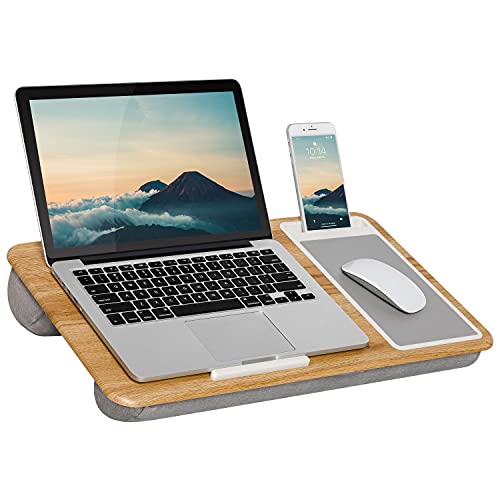 LapGear Home Office Lap Desk with Device Ledge, Mouse Pad, and Phone Holder - Oak Woodgrain - Fits up to 15.6 Inch Laptops - Style No. 91589