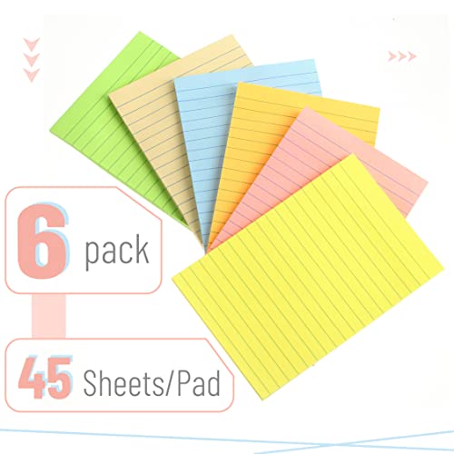 Mr. Pen- Lined Sticky Notes 4x6, 6 Pads, 45 Sheets/Pad, Pastel Color, Sticky Notes with Lines, Sticky Pads, Sticky Note Pads, Colorful Sticky Notes, Stickies Notes, Ruled Post Stickies