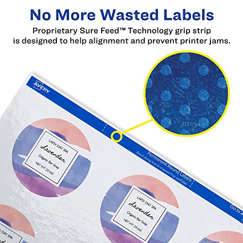 Avery 2" Glossy White Round Labels, Sure Feed, Full Bleed --Print to the Edge, 120 Thank You Labels (22807)