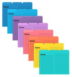 lined file folders, 24 pack, notes tabbed file folders, 1/3 cut tabs, 8 vibrant colors, heavyweight, letter size folders, 9.5″ x 11.5″, left/center/right set per color, by better office products