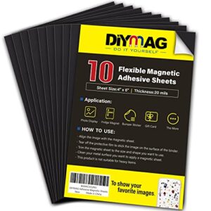diymag magnetic adhesive sheets,|4″ x 6″|,10 pack cuttable magnetic sheets,flexible magnet sheets with adhesive for crafts,photos,easy peel and stick