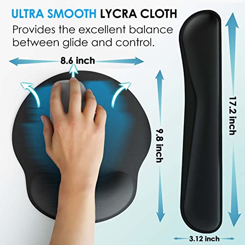 KTRIO Ergonomic Mouse Pad with Wrist Support, Comfortable Keyboard Wrist Rest, Memory Foam Wrist Pad for Keyboard, Mouse Pad Sets for Easy Typing & Pain Relief for Computer, Office & Home, Black