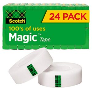 scotch magic tape, 24 rolls, numerous applications, invisible, engineered for repairing, 3/4 x 1000 inches, boxed (810k24)