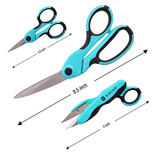 SINGER ProSeries Sewing Scissors Bundle, 8.5" Heavy Duty Fabric Scissors, 4.5" Detail Embroidery Scissors, 5" Thread Snips with Comfort Grip