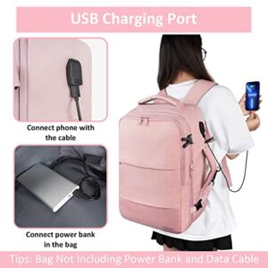Travel Backpack for Women, Carry On Backpack with USB Charging Port & Shoe Pouch, TSA 15.6inch Laptop Backpack Flight Approved, College School Bag Casual Daypack for Weekender Business Hiking, Pink