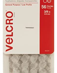 VELCRO Brand - Thin Clear Fasteners | General Purpose/ Low Profile | Perfect for Home or Office | 3/8" Circles , 56-Count - Clear