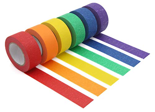 Colored Masking ,Painters Tape for Arts & Crafts, Labeling or Coding - Art Supplies for Kids - 6 Different Color Rolls -1 Inch x 13 Yards (2.4cm X 12m)