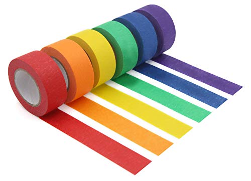 Colored Masking ,Painters Tape for Arts & Crafts, Labeling or Coding - Art Supplies for Kids - 6 Different Color Rolls -1 Inch x 13 Yards (2.4cm X 12m)