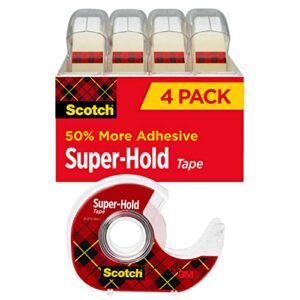 scotch super-hold tape, 4 rolls, transparent finish, 50% more adhesive, trusted favorite, 3/4 x 650 inches, dispensered (4198)