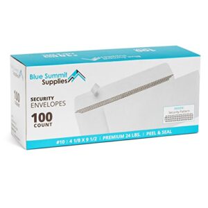 100 no. 10 self seal security envelopes – designed for secure mailing – security tinted with printer friendly design – number 10 size 4 1/8 x 9 ½ inch (100 pack)