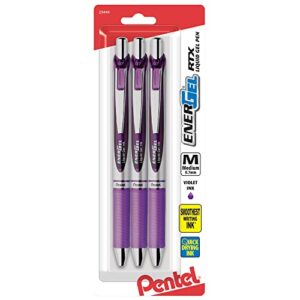 pentel® energel® deluxe rtx gel pens, medium point, 0.7 mm, assorted barrels, violet ink, pack of 3