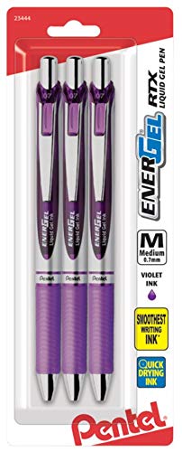 Pentel® EnerGel® Deluxe RTX Gel Pens, Medium Point, 0.7 mm, Assorted Barrels, Violet Ink, Pack Of 3