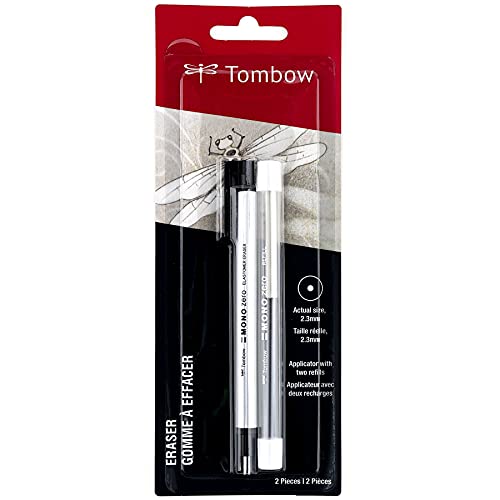 Tombow 57315 Mono Zero Eraser and Refill Value Pack, Round 2.3mm. Precision Tip Pen-Style Eraser with Refill