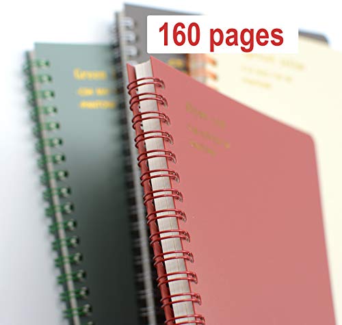Yansanido Spiral Notebook, 4 Pcs 8.3 Inch x 5.9 Inch A5 Thick Plastic Hardcover 8mm Ruled 4 Color 80 Sheets -160 Pages Journals for Study and Notes (style 10-Wine Red,Brown,Green,ivory, A5)