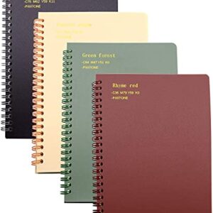 Yansanido Spiral Notebook, 4 Pcs 8.3 Inch x 5.9 Inch A5 Thick Plastic Hardcover 8mm Ruled 4 Color 80 Sheets -160 Pages Journals for Study and Notes (style 10-Wine Red,Brown,Green,ivory, A5)