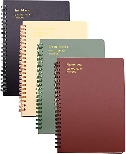 Yansanido Spiral Notebook, 4 Pcs 8.3 Inch x 5.9 Inch A5 Thick Plastic Hardcover 8mm Ruled 4 Color 80 Sheets -160 Pages Journals for Study and Notes (style 10-Wine Red,Brown,Green,ivory, A5)