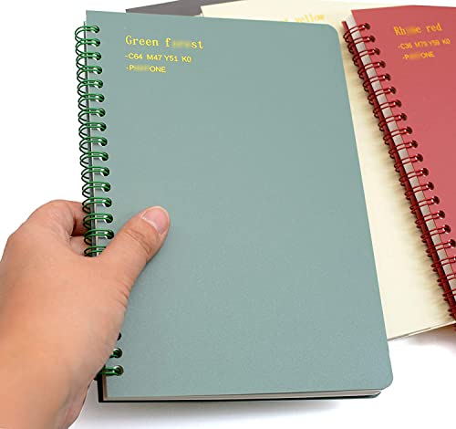 Yansanido Spiral Notebook, 4 Pcs 8.3 Inch x 5.9 Inch A5 Thick Plastic Hardcover 8mm Ruled 4 Color 80 Sheets -160 Pages Journals for Study and Notes (style 10-Wine Red,Brown,Green,ivory, A5)