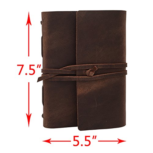 Leather Journal Writing Notebook - Genuine Leather Bound Daily Notepad for Men & Women Lined Paper 240 Kraft Pages, Handmade, Rustic Brown, 5 x 7 in