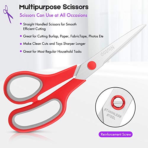 Scissors Bulk Set of 5-Pack, Niutop 8" Multipurpose Sharp Sewing Craft Fabric Scissors for Office Home High/Middle School Student Office Teacher Art Supplies, Soft Comfort-Grip Right/Left Handles