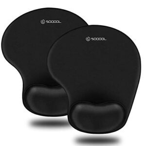 mouse pad, soqool 2 pack ergonomic mouse pads with comfortable and cooling gel wrist rest support and lycra cloth, non-slip pu base for easy typing pain relief, durable and washable for easy cleaning