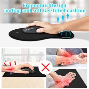 Mouse Pad, SOQOOL 2 Pack Ergonomic Mouse Pads with Comfortable and Cooling Gel Wrist Rest Support and Lycra Cloth, Non-Slip PU Base for Easy Typing Pain Relief, Durable and Washable for Easy Cleaning