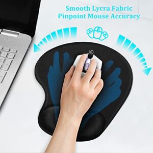 Mouse Pad, SOQOOL 2 Pack Ergonomic Mouse Pads with Comfortable and Cooling Gel Wrist Rest Support and Lycra Cloth, Non-Slip PU Base for Easy Typing Pain Relief, Durable and Washable for Easy Cleaning