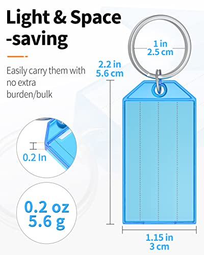 Uniclife 20 Pack Tough Plastic Key Tags with Split Ring Label Window, Assorted Colors