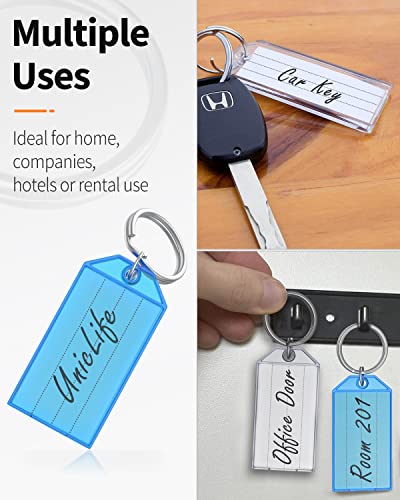 Uniclife 20 Pack Tough Plastic Key Tags with Split Ring Label Window, Assorted Colors