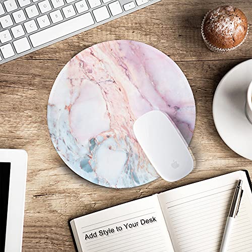 ITNRSIIET Marble Round Mouse Pad, Pink Marble Customized Premium-Textured Mouse Mat,Washable Mousepads with Lycra Cloth, Non-Slip Rubber Base Small Mousepad, 7.87×7.87×0.12 inches (Pink Marble)