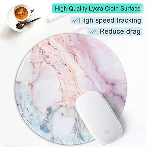 ITNRSIIET Marble Round Mouse Pad, Pink Marble Customized Premium-Textured Mouse Mat,Washable Mousepads with Lycra Cloth, Non-Slip Rubber Base Small Mousepad, 7.87×7.87×0.12 inches (Pink Marble)