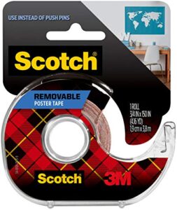 scotch removable poster clear double sided tape, 3/4-in x 150-in, clear, 1 roll