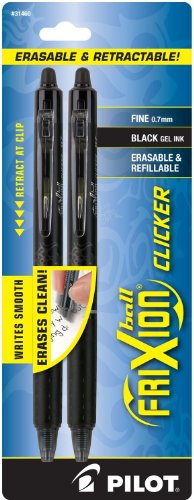 PILOT FriXion Clicker Erasable, Refillable & Retractable Gel Ink Pens, Fine Point, Black Ink, 2-Pack (31460)