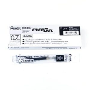 pentel refill ink for bl57/bl77 energel liquid gel pen, box of 12, 0.7mm, metal tip, black ink (lr7-a-12)