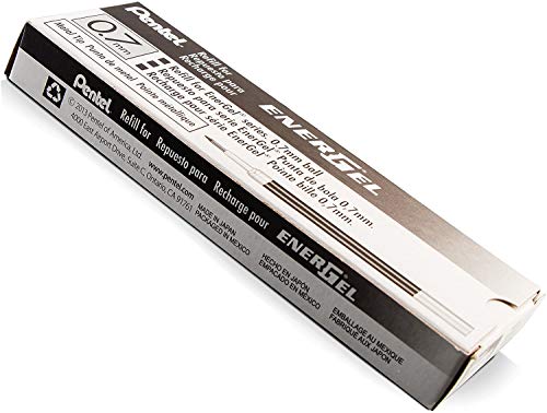 Pentel Refill Ink for BL57/BL77 EnerGel Liquid Gel Pen, Box of 12, 0.7mm, Metal Tip, Black Ink (LR7-A-12)